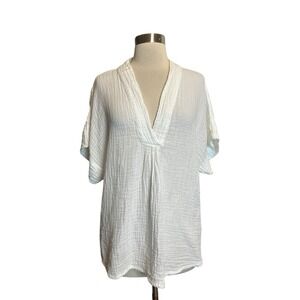 Honest Cotton Gauze Top One Size White Short Sleeve Relaxed Fit V-Neck Tunic